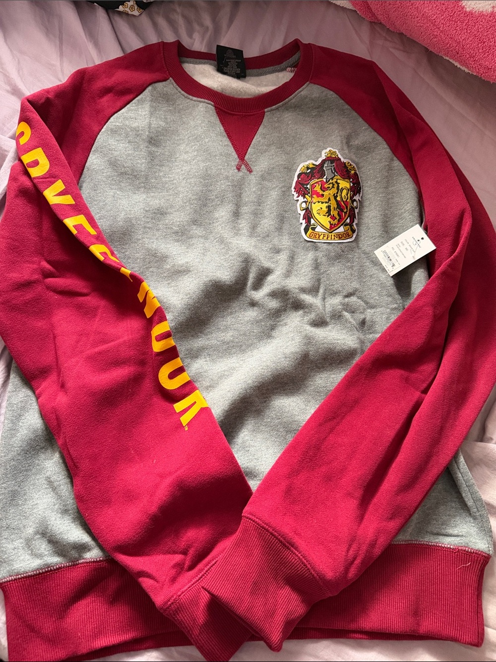 Gryffindor Crest Crewneck Sweatshirt - Gray Body with Red Sleeves